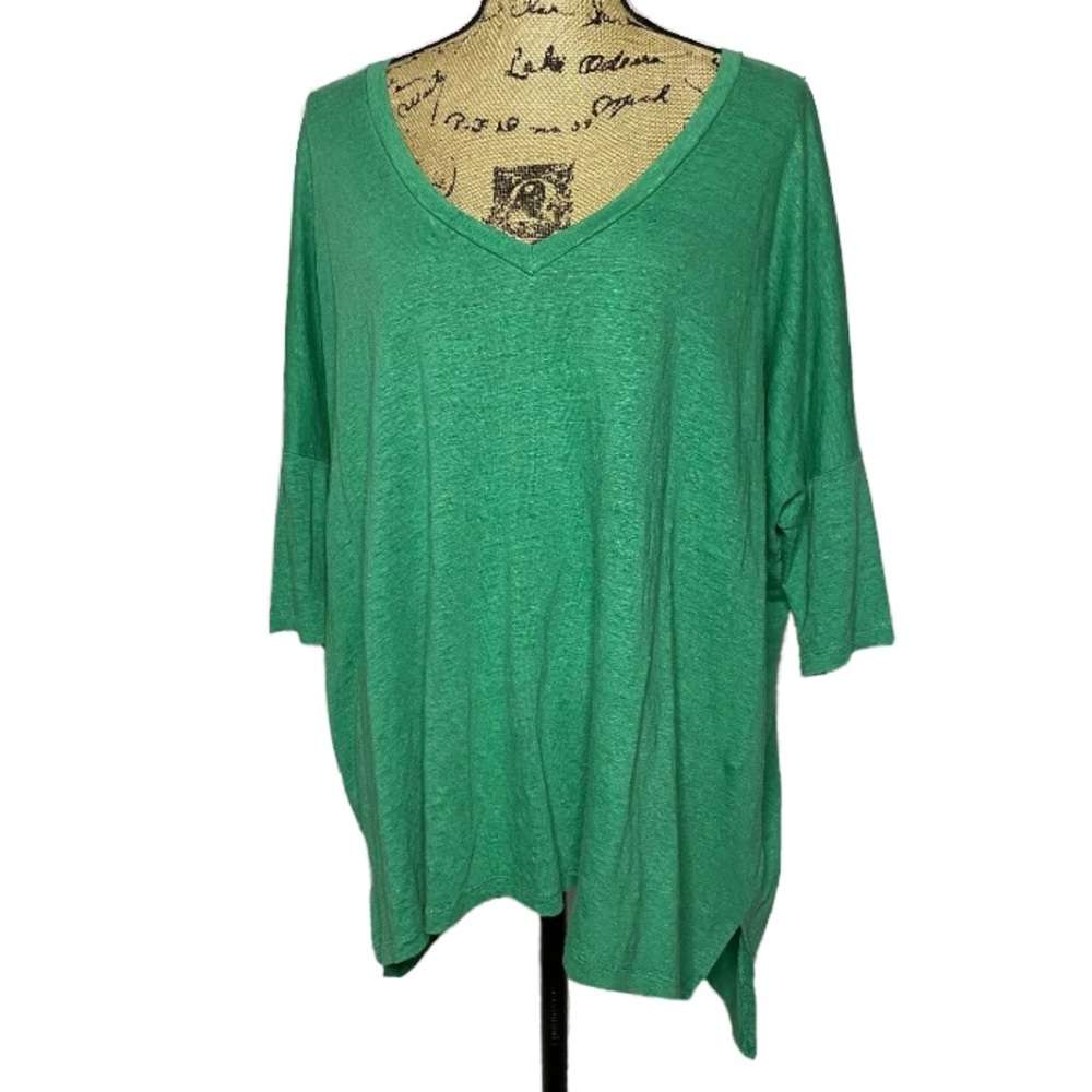 Eileen Fisher Green Oversized Linen Tunic Shirt